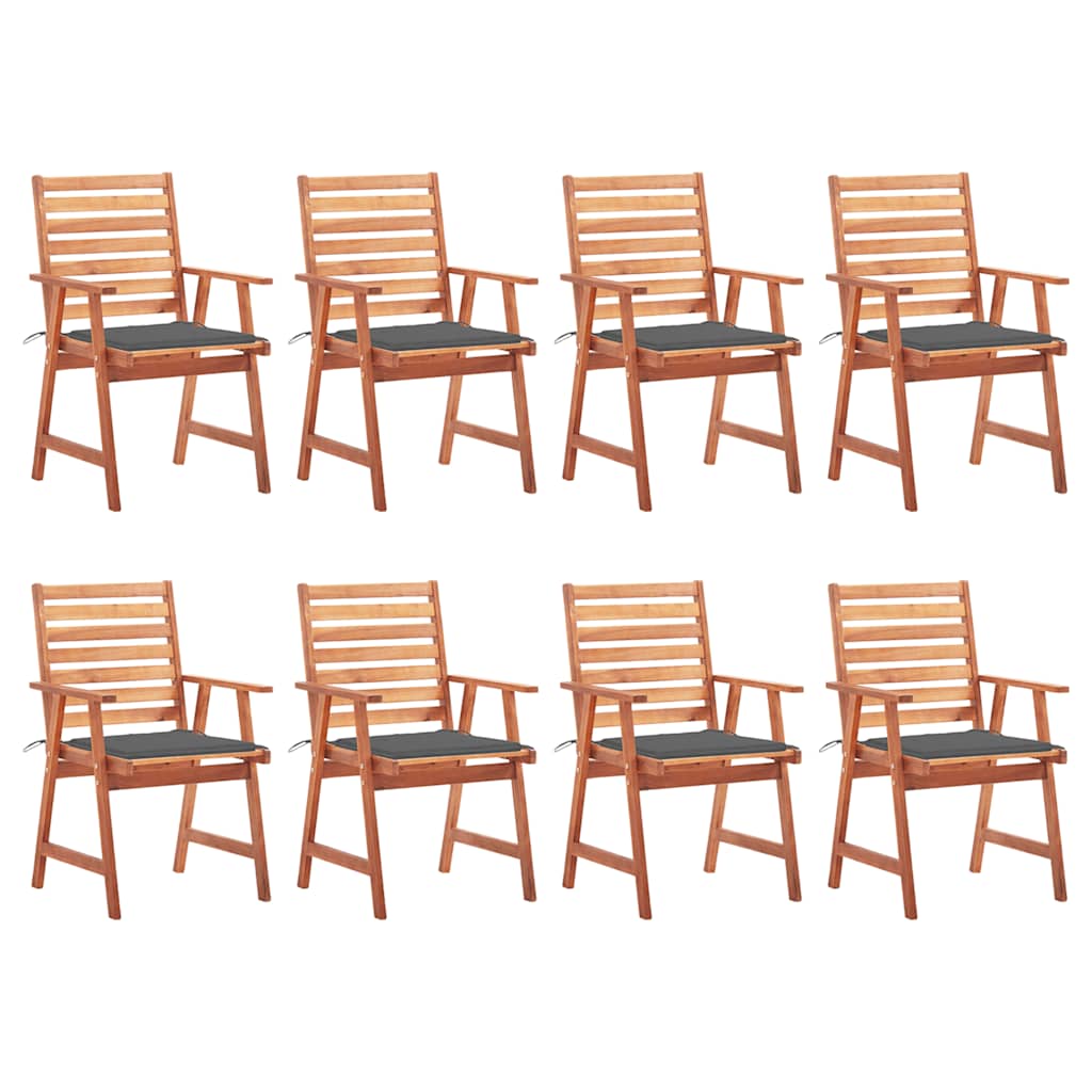 Cadeiras de jantar p/ jardim 8 pcs c/ almofadões acácia maciça