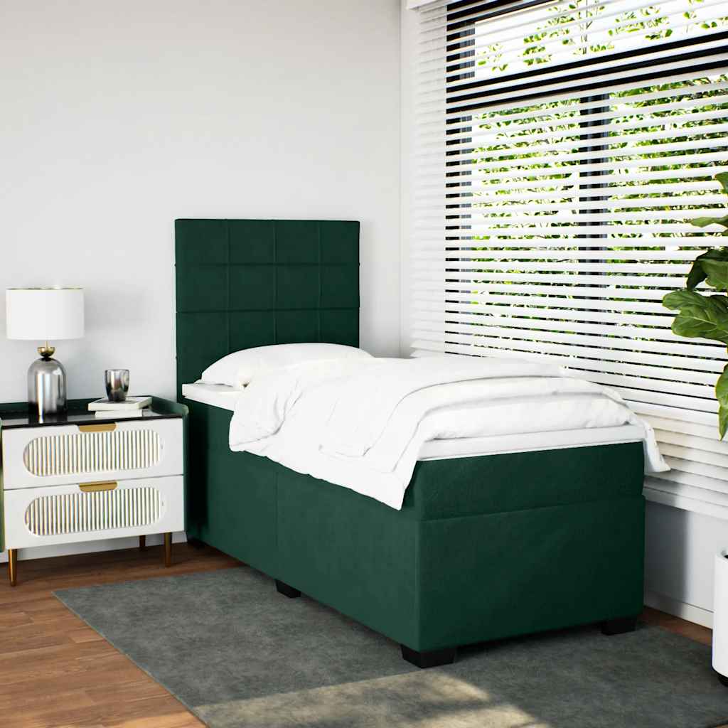 Cama com molas/colchão 100x200 cm veludo verde-escuro