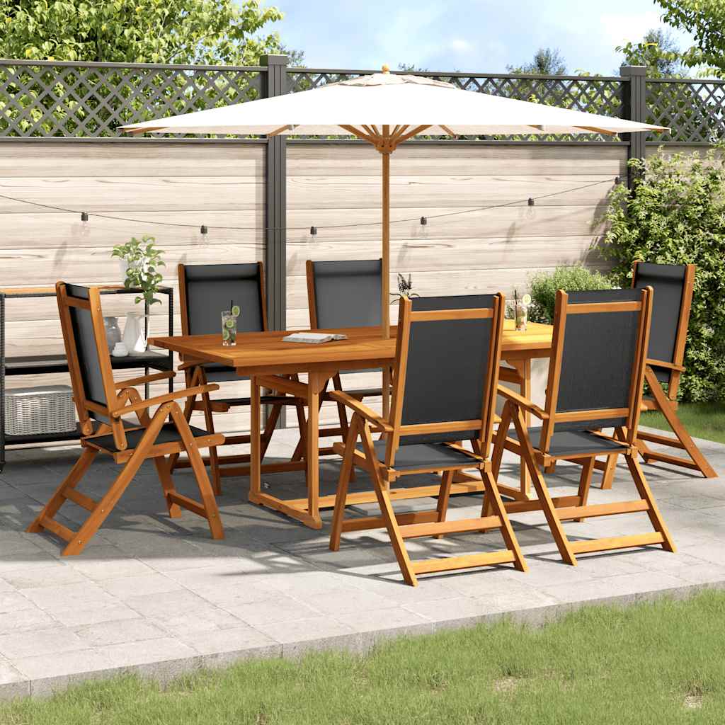 7 Pcs conjunto de jantar para jardim acácia maciça e textilene