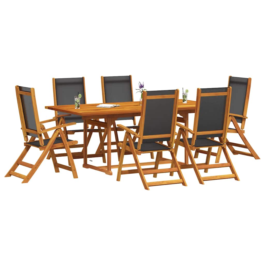 7 Pcs conjunto de jantar para jardim acácia maciça e textilene