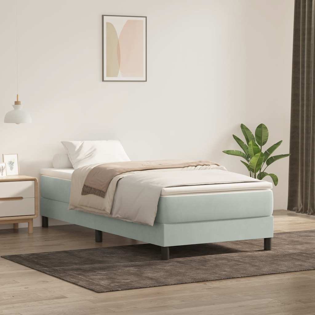 Box cama de primavera sem colchão cinzento claro 80x210 cm