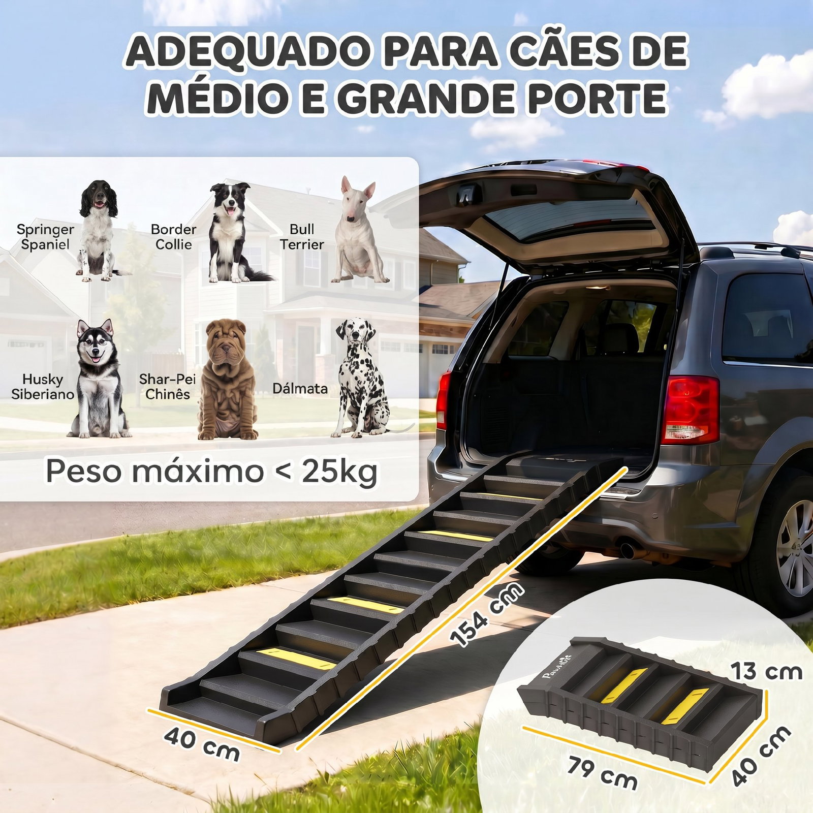 Rampa para cães dobrável 154 cm rampa para cães para carro e cama com 10 degraus antideslizantes suporta até 68 kg preto
