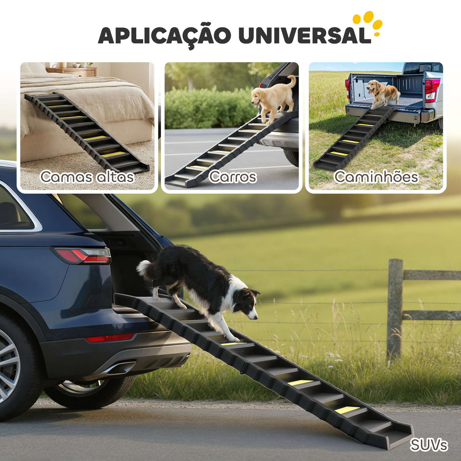 Rampa para cães dobrável 154 cm rampa para cães para carro e cama com 10 degraus antideslizantes suporta até 68 kg preto