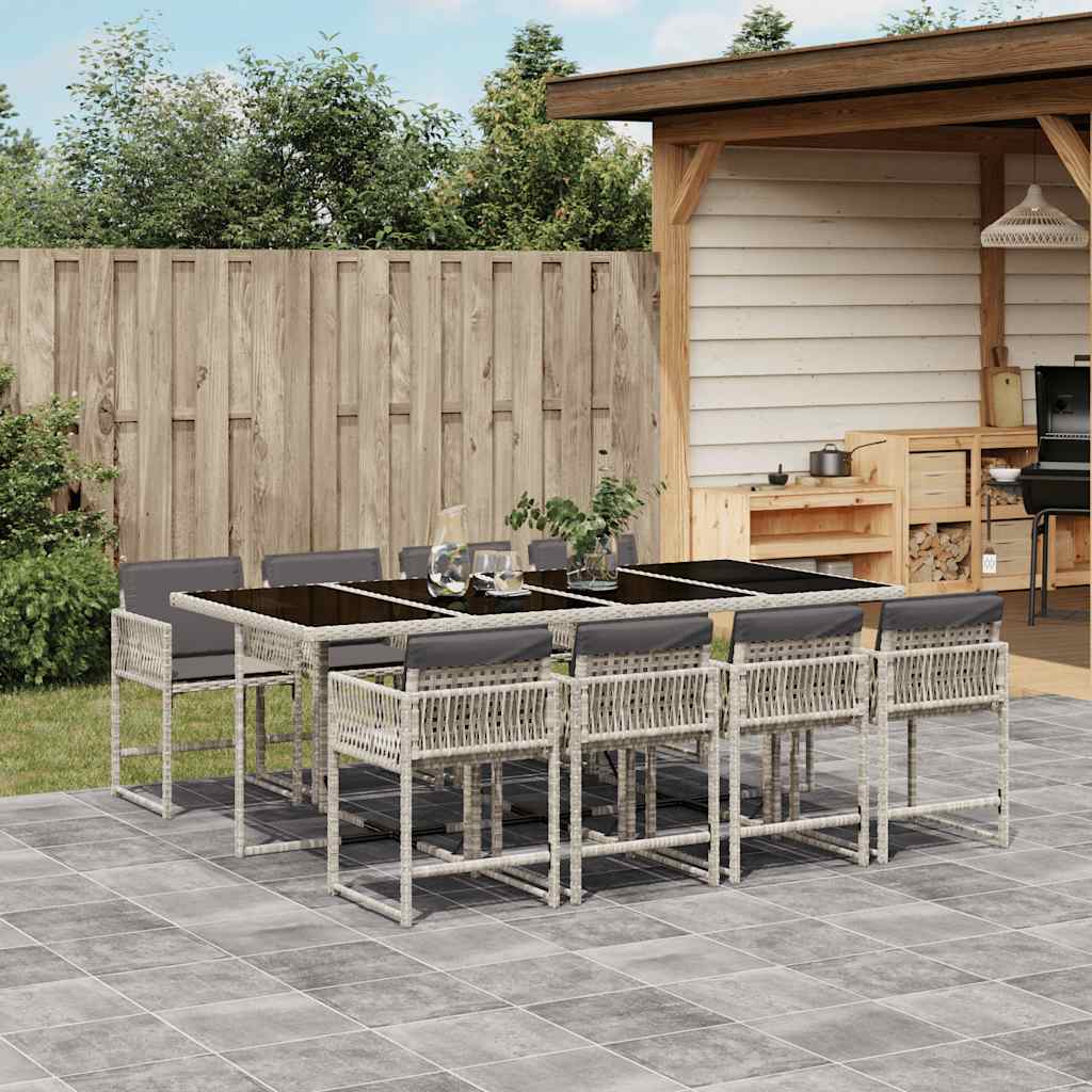 9 Pcs conjunto de jantar p/ jardim c/ almofadões cinzento claro