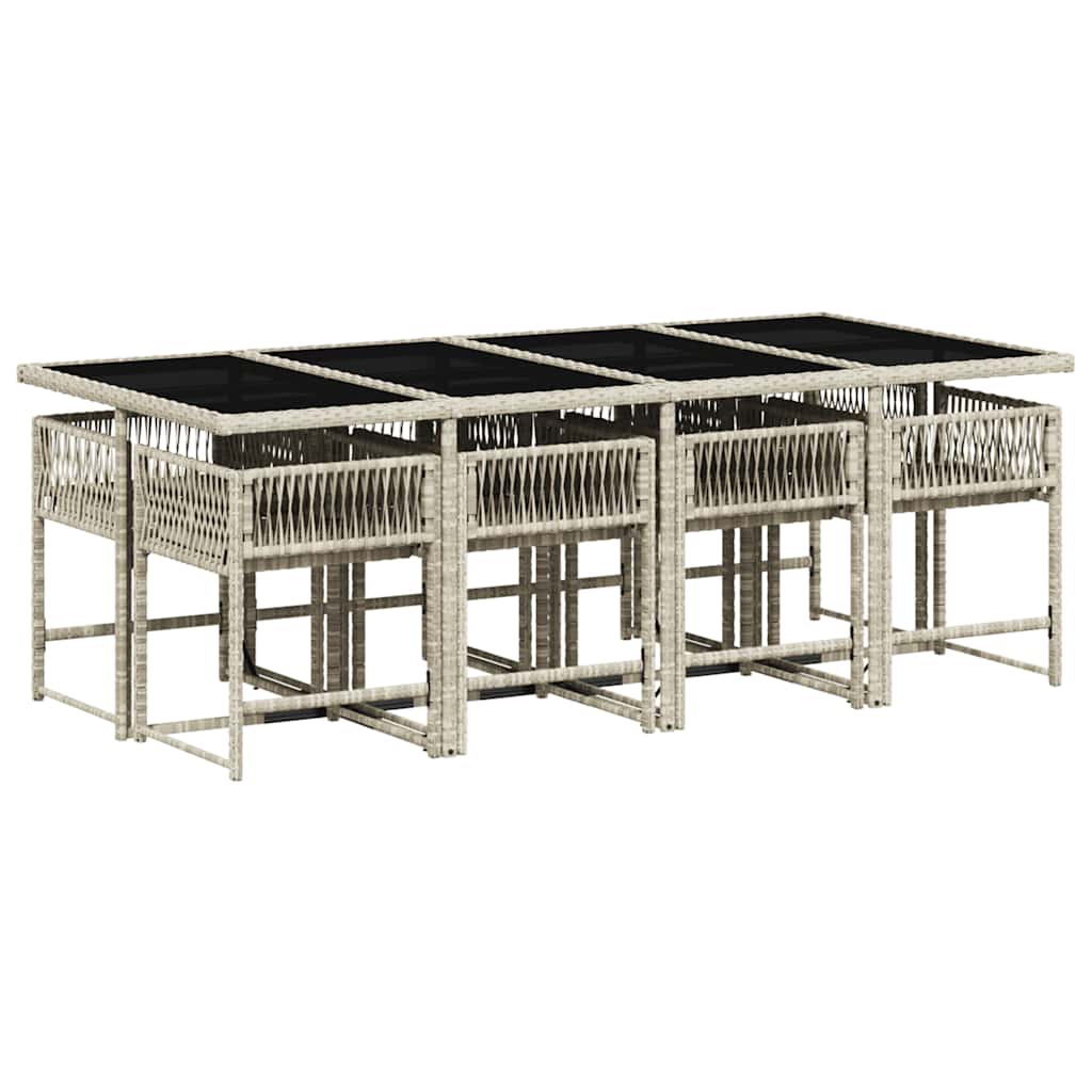 9 Pcs conjunto de jantar p/ jardim c/ almofadões cinzento claro