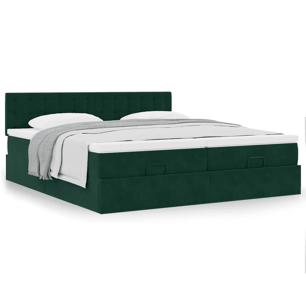 Estrutura de cama otomana com colchão verde escuro veludo