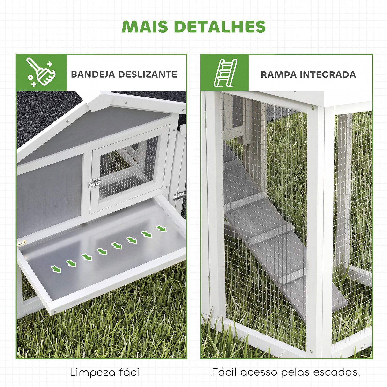 Galinheiro grande para exterior em madeira 204x85x93 cm com caixa de ninho cercado bandeja removível e poleiro cinzento