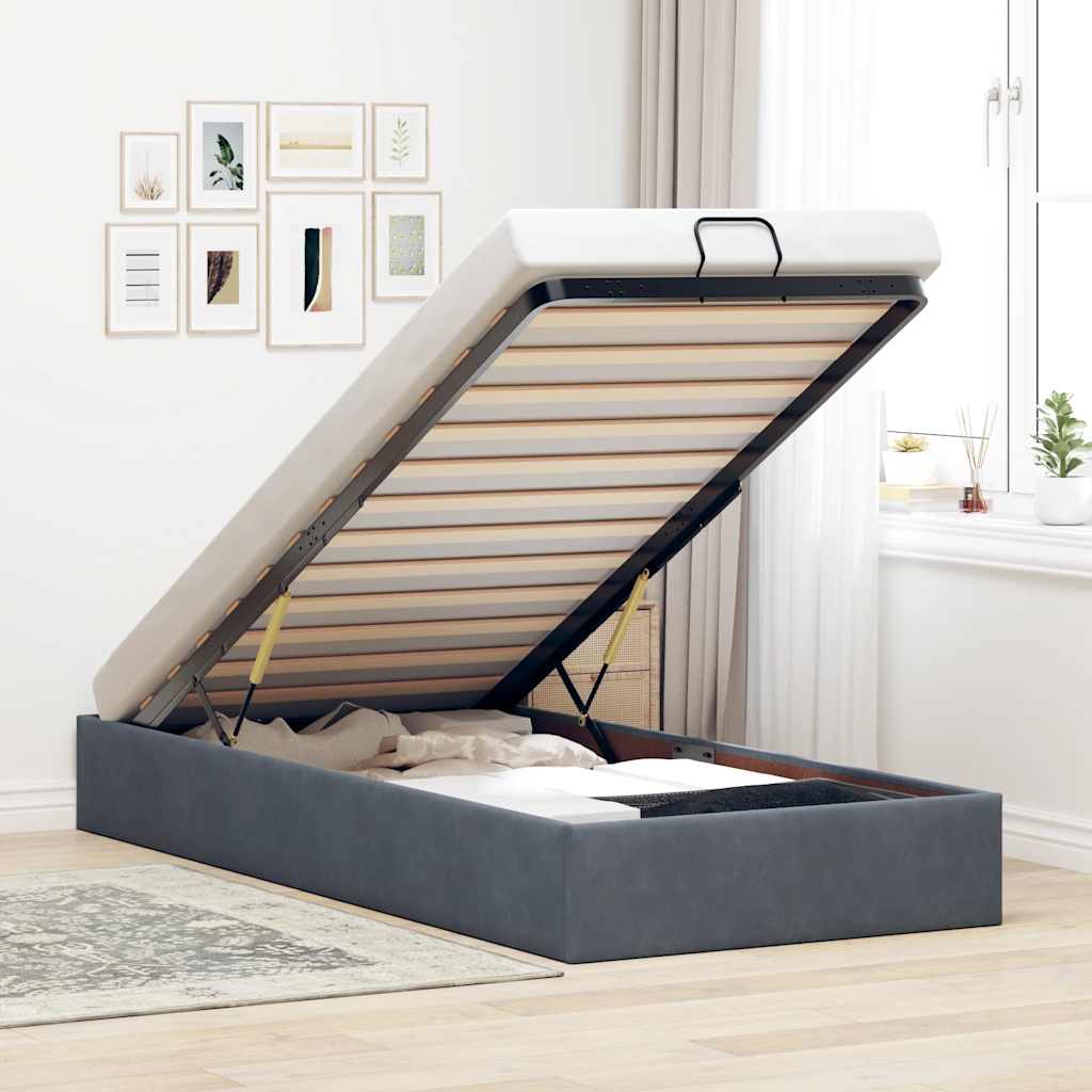 Estrutura de cama otomana sem colchão 100x200cm cinzento escuro