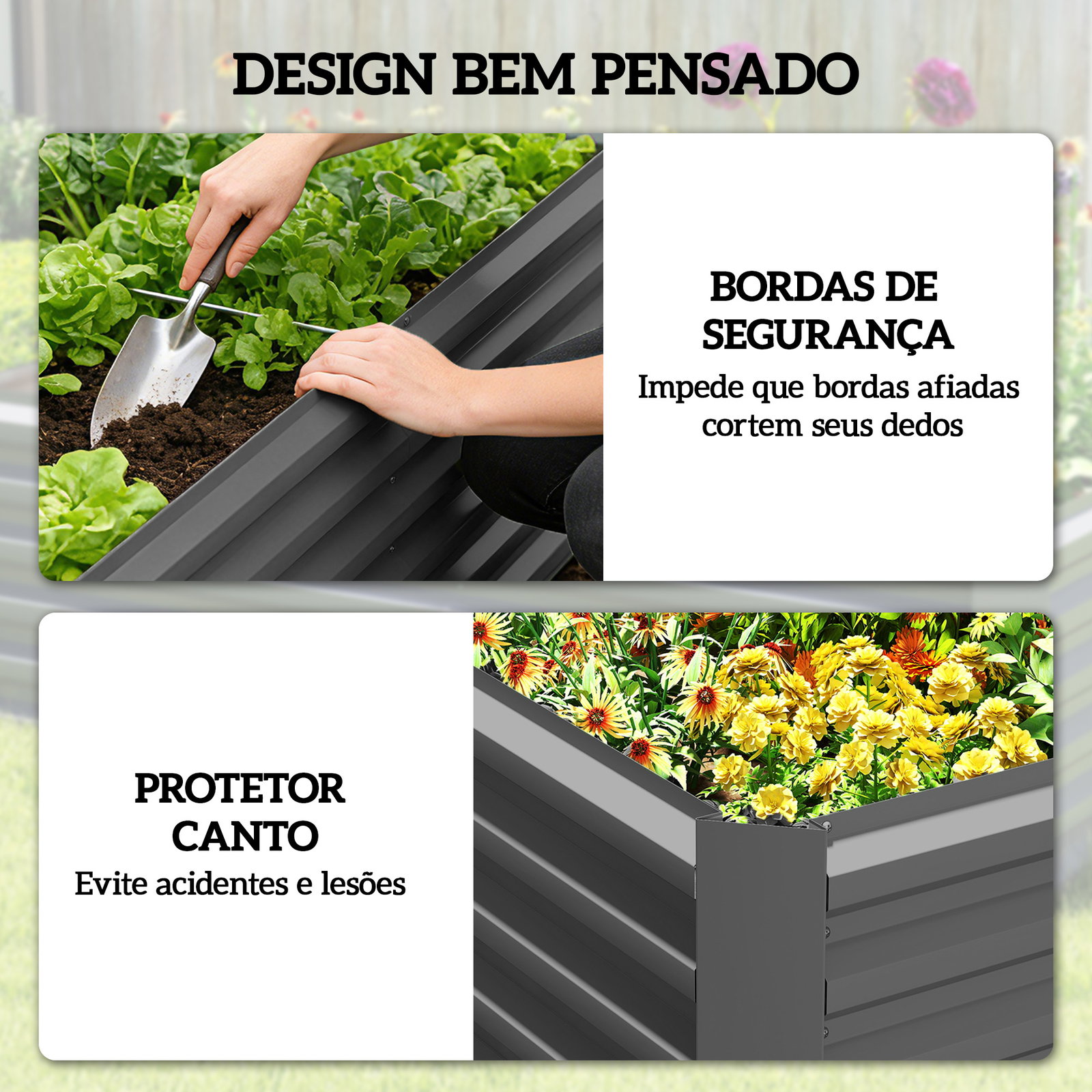 Floreira grande exterior retangular em aço galvanizado para terraço com base aberta 180x90x57,5 cm cinzento