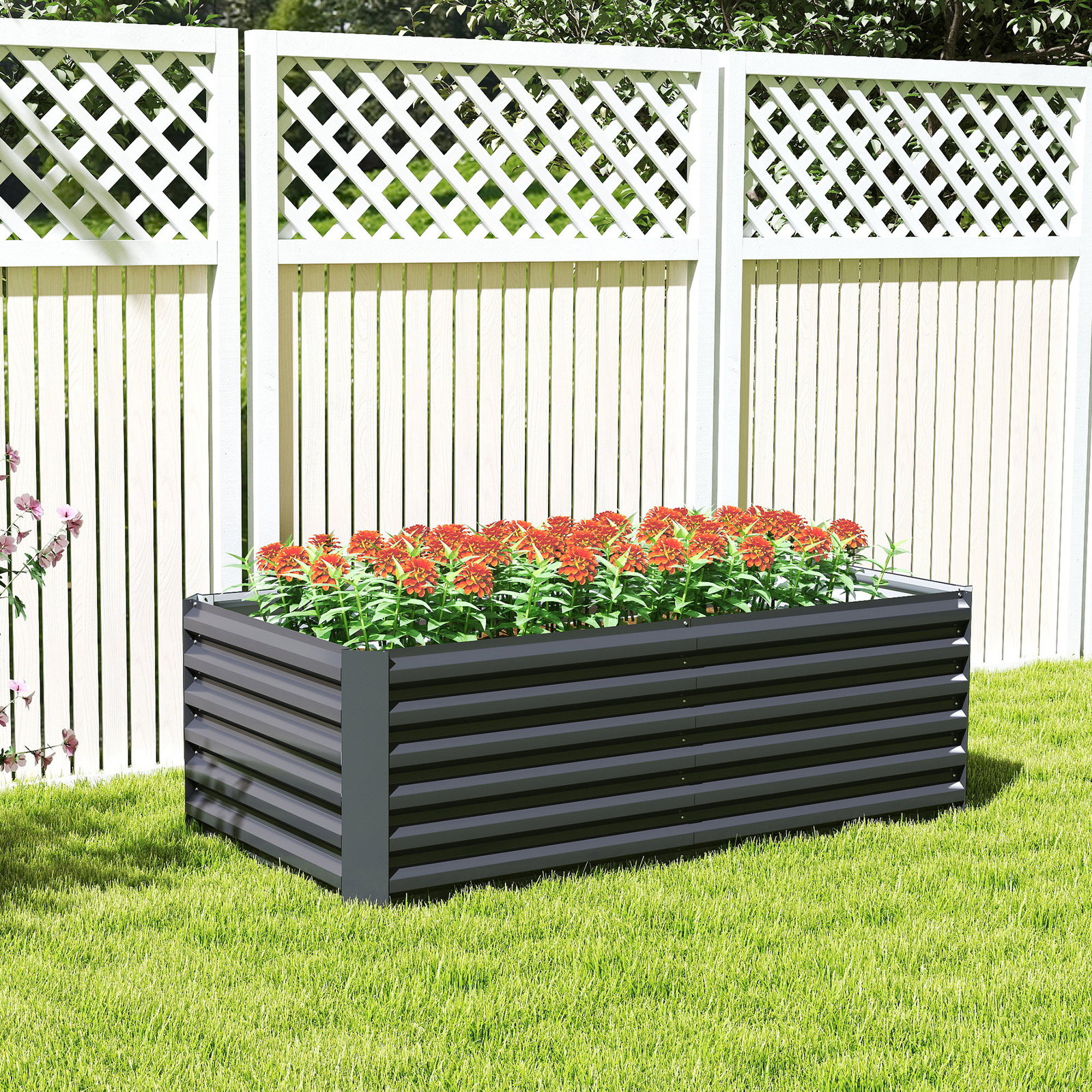 Floreira grande exterior retangular em aço galvanizado para terraço com base aberta 180x90x57,5 cm cinzento