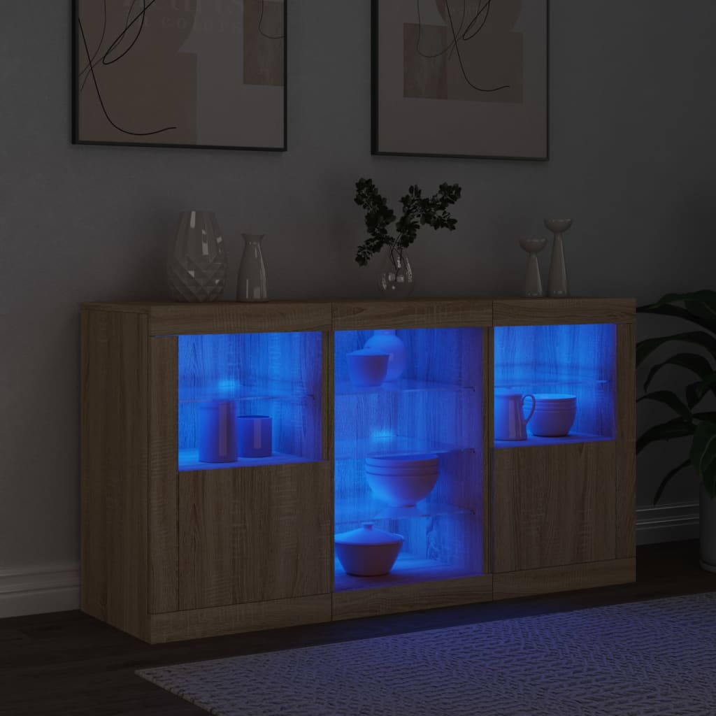 Aparador com luzes LED 123x37x67 cm carvalho sonoma