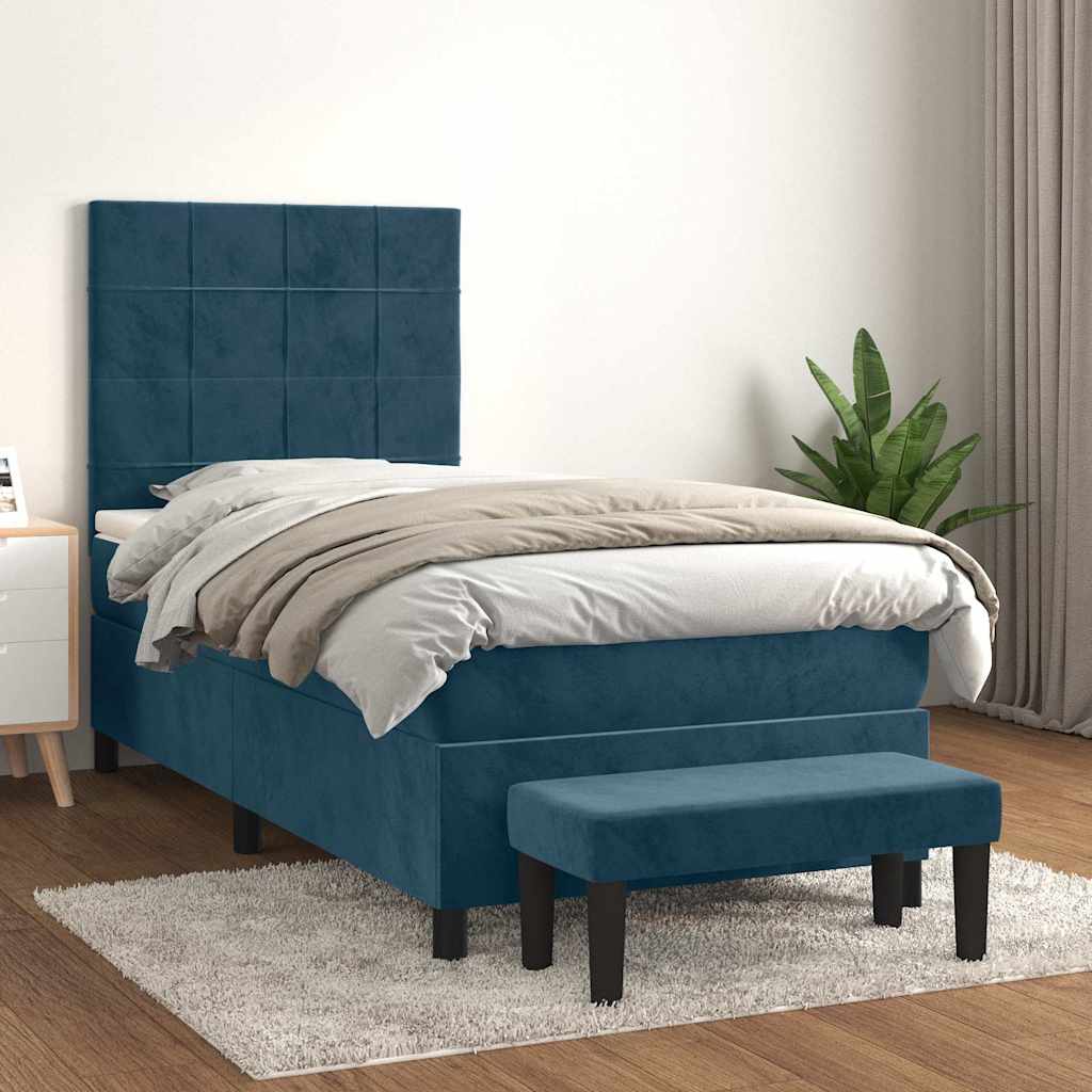 Cama com molas/colchão 80x200 cm veludo azul-escuro