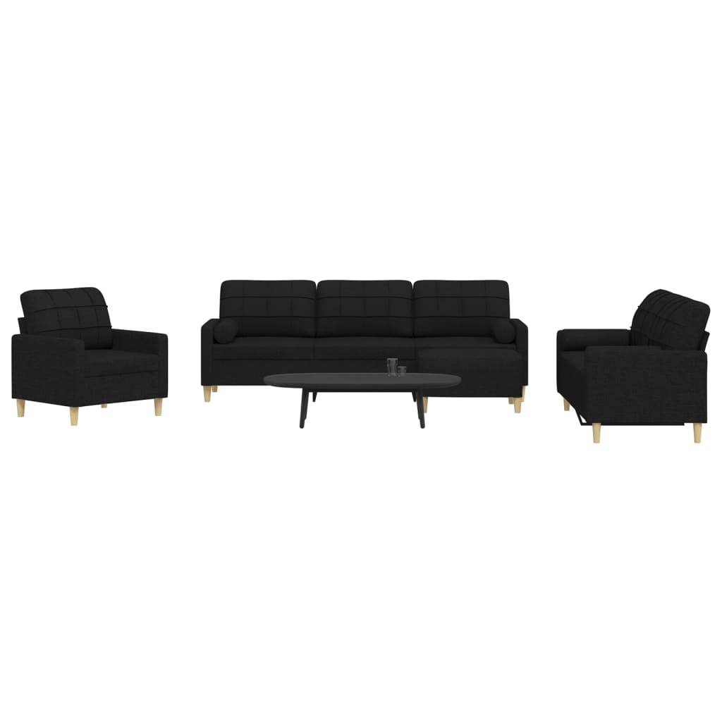4 Pcs conjunto de sofás c/ almofadas/apoio pés tecido preto