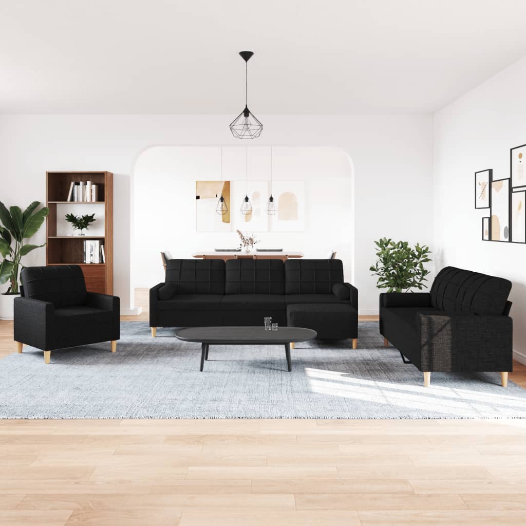 4 Pcs conjunto de sofás c/ almofadas/apoio pés tecido preto