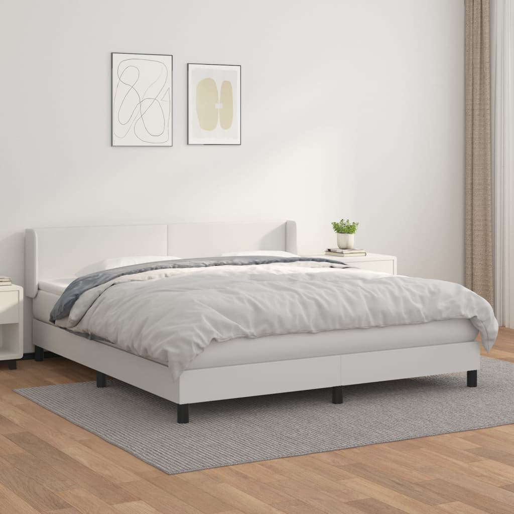 Cama com molas/colchão 160x200 cm couro artificial branco