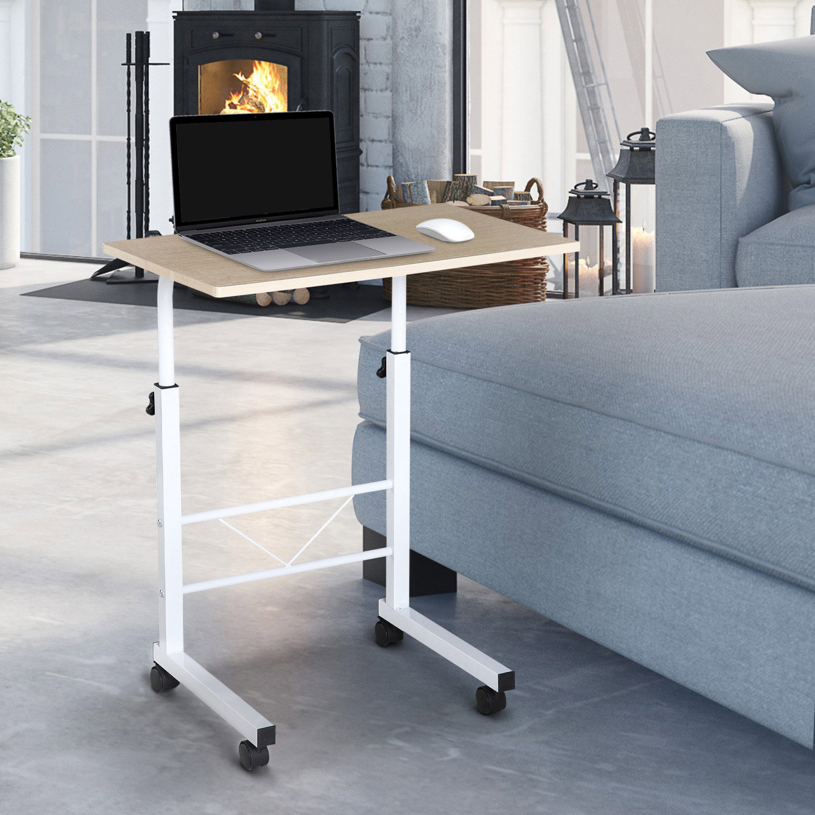Mesa de computador para hogar escritorio altura ajustável mesa compacta com rodas 60x40x68-78cm cor branco