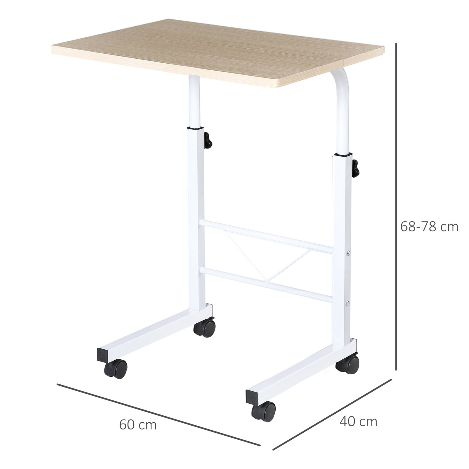 Mesa de computador para hogar escritorio altura ajustável mesa compacta com rodas 60x40x68-78cm cor branco