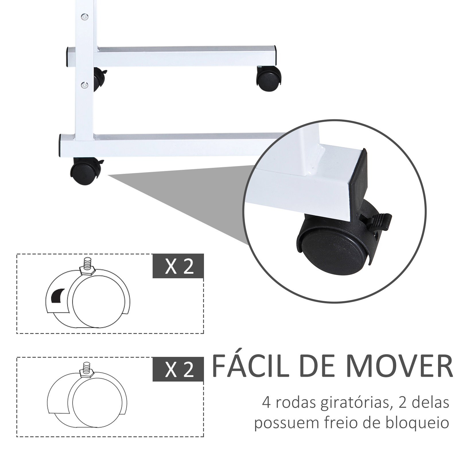 Mesa de computador para hogar escritorio altura ajustável mesa compacta com rodas 60x40x68-78cm cor branco