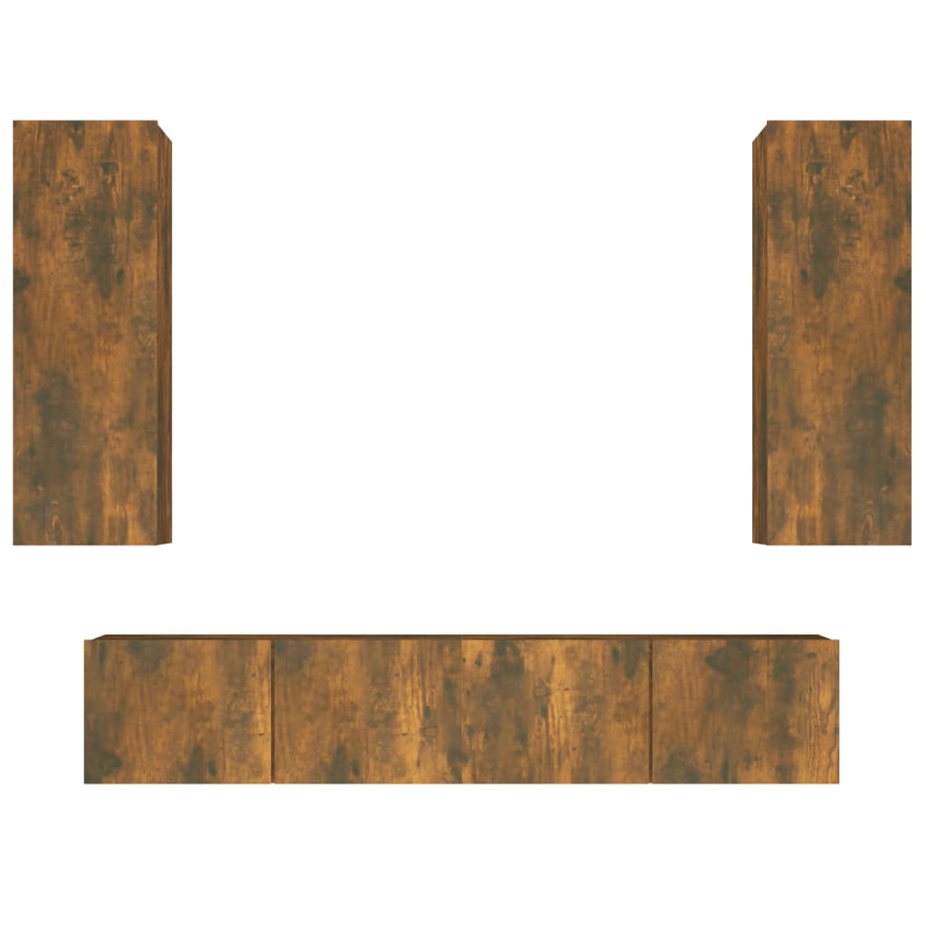 Conjunto móveis de TV 4 pcs madeira processada carvalho fumado