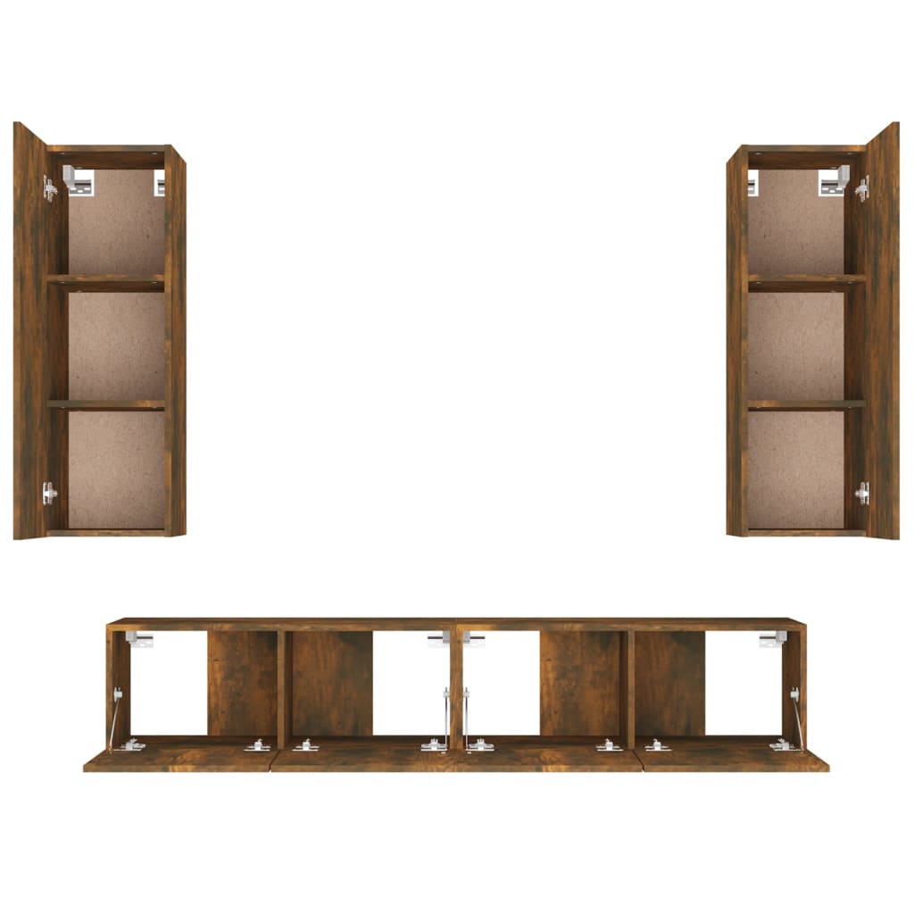 Conjunto móveis de TV 4 pcs madeira processada carvalho fumado