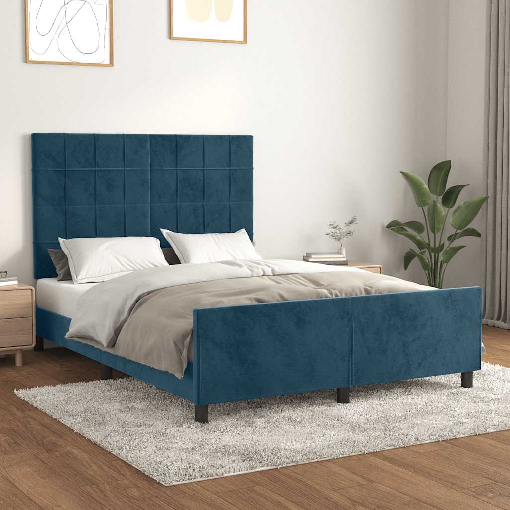 Estrutura de cama sem colchão 140x200 cm veludo azul-escuro