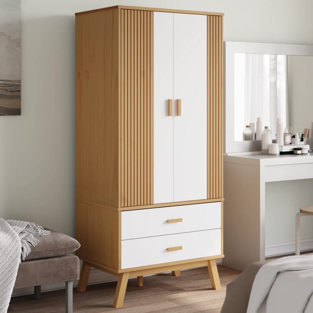 Roupeiro olden 76,5x53x172 cm pinho maciço branco e castanho