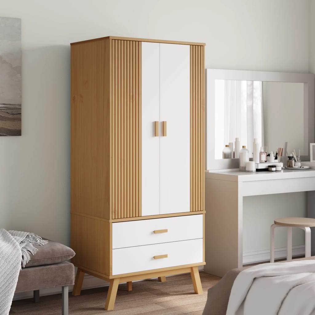 Roupeiro olden 76,5x53x172 cm pinho maciço branco e castanho