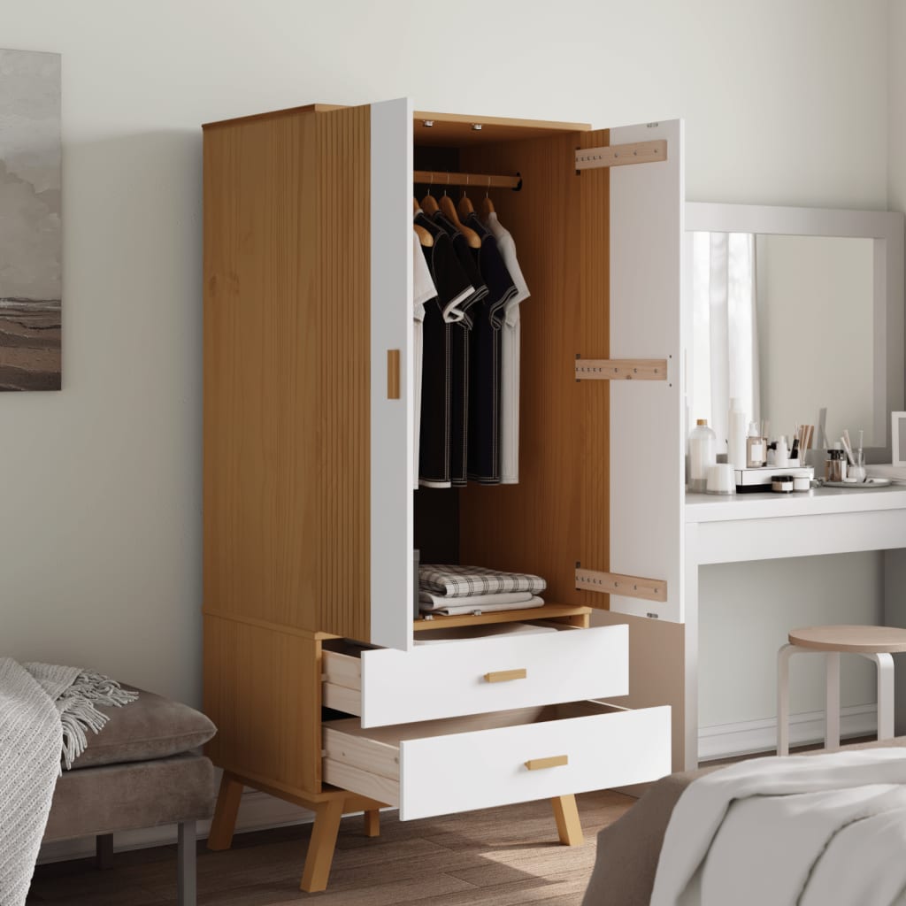 Roupeiro olden 76,5x53x172 cm pinho maciço branco e castanho