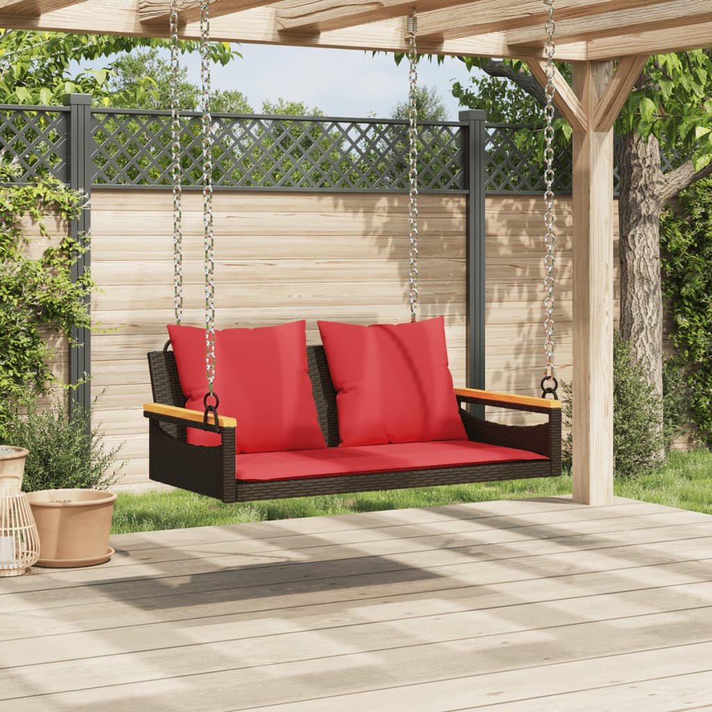 Banco baloiço com almofadões 109x62x40 cm vime PE castanho