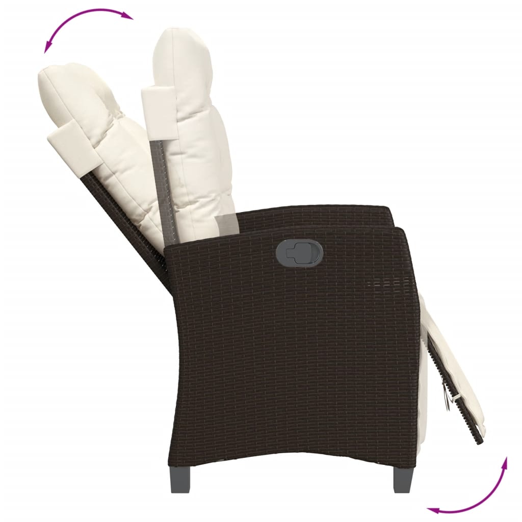 7 Pcs conjunto jantar p/ jardim c/ almofadões vime PE castanho