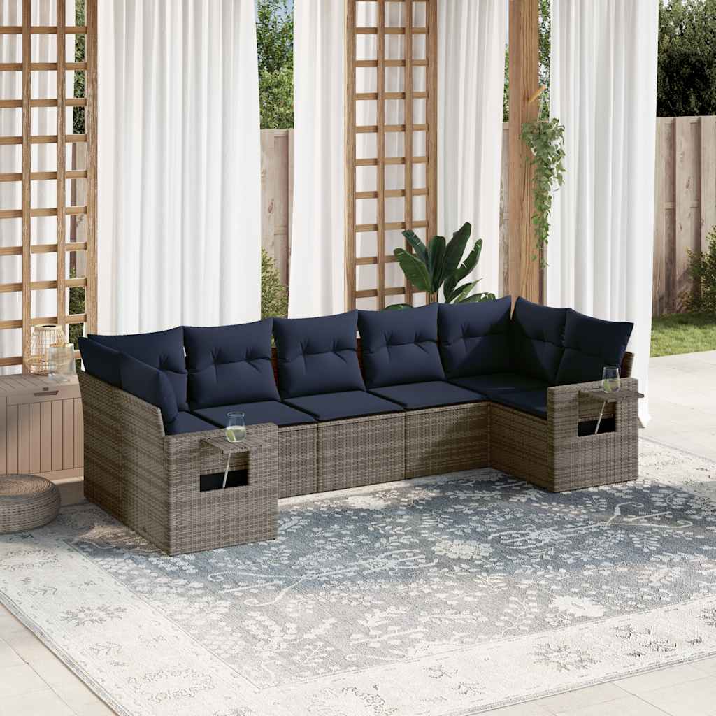 Conjunto de sofá de jardim com 7 peças e almofadas em rattan sintético cinza