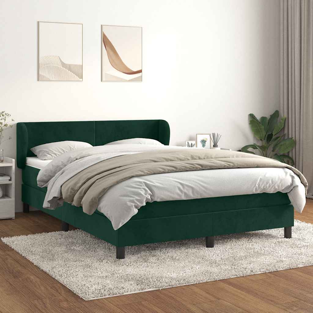 Cama com molas/colchão 140x190 cm veludo verde-escuro