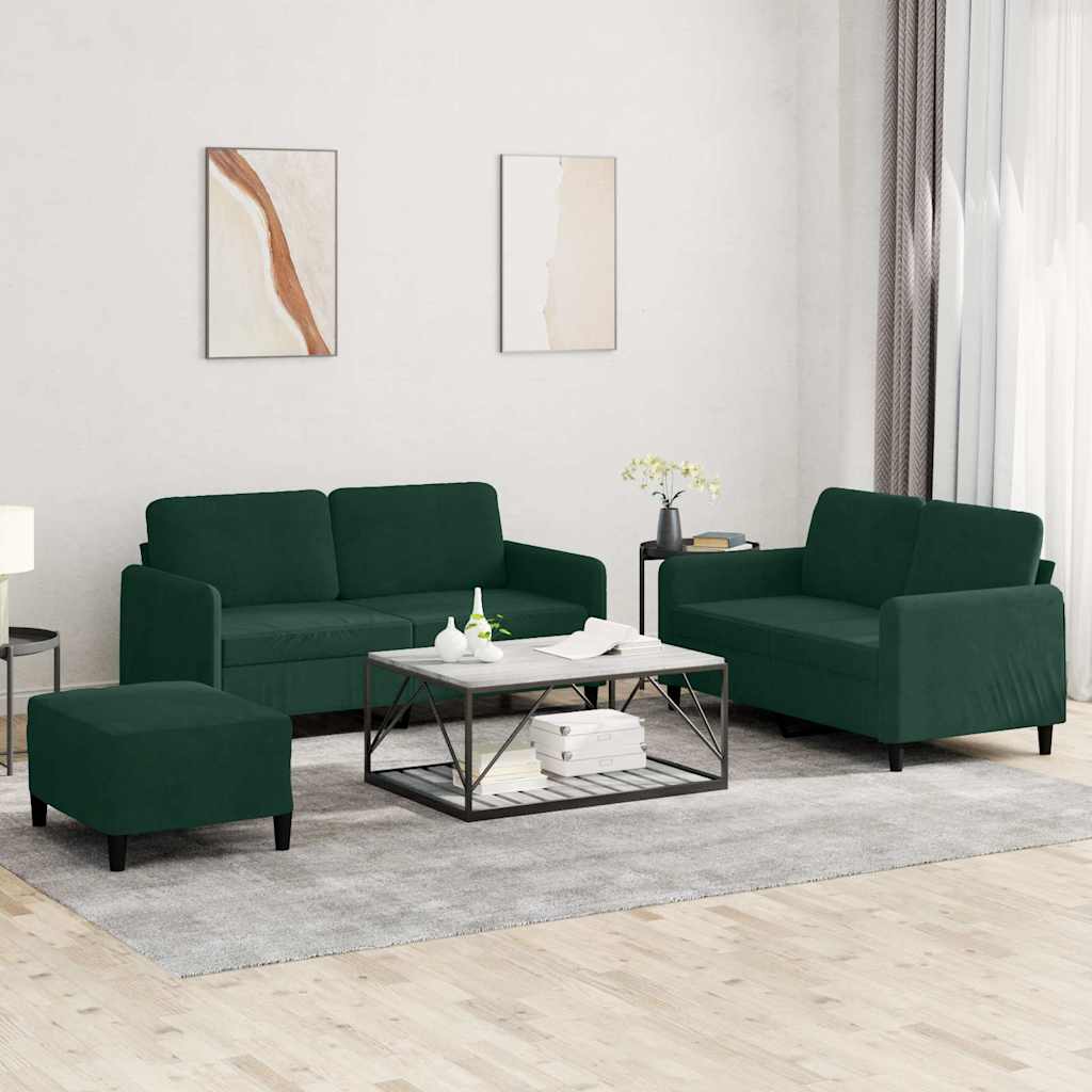 3 Pcs conjunto de sofás veludo verde-escuro