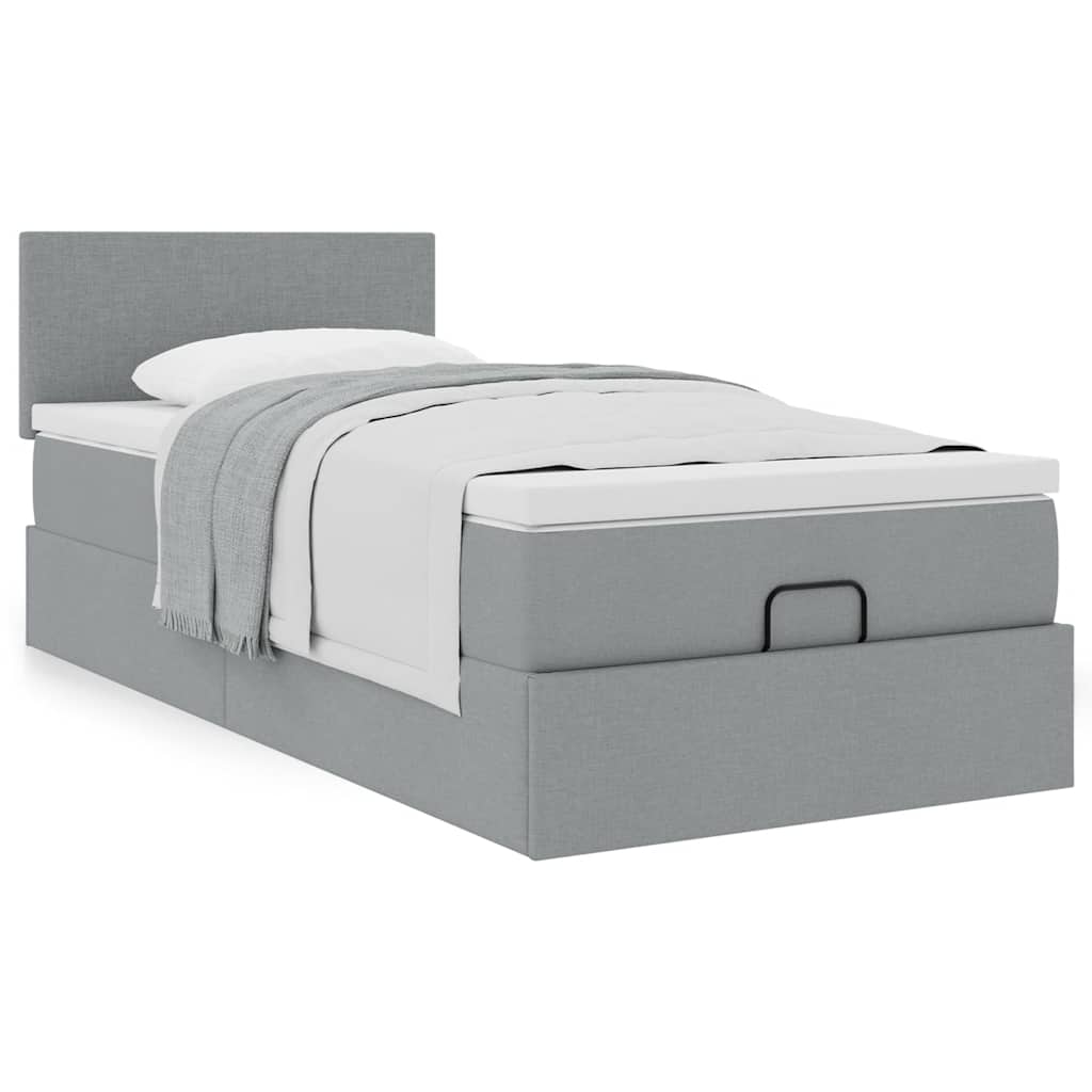 Estrutura cama otomana colchão 90x190 cm tecido cinzento claro