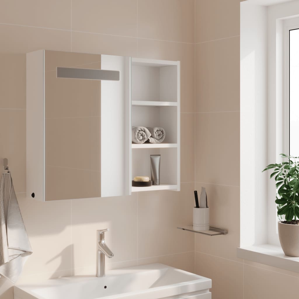 Armário espelhado p/ casa de banho c/ leds 60x13x52cm branco