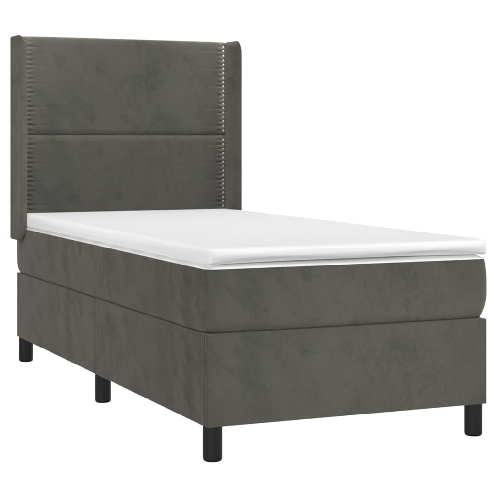 Cama com molas/colchão 90x200 cm veludo cinza-escuro
