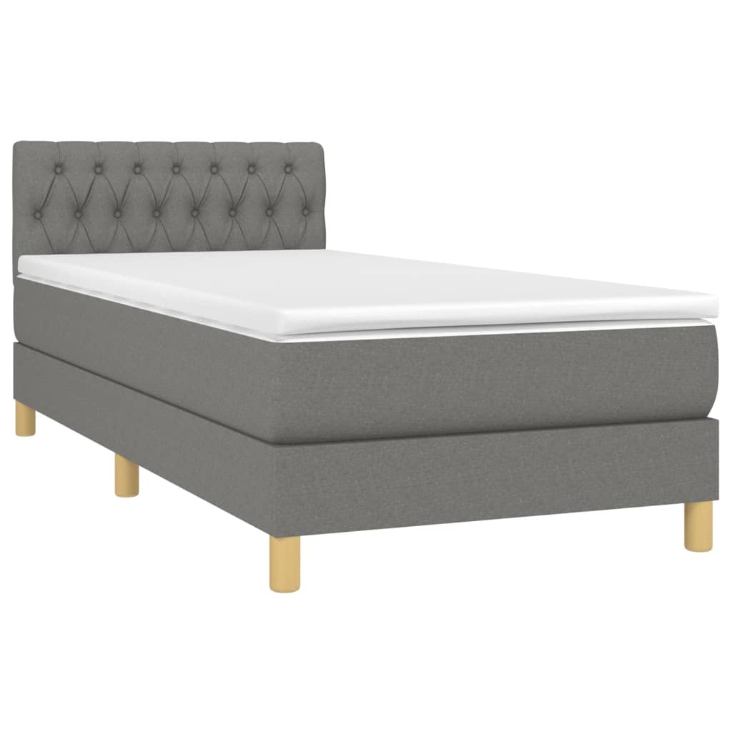 Cama box spring c/ colchão e LED 100x200 cm tecido cinza-escuro