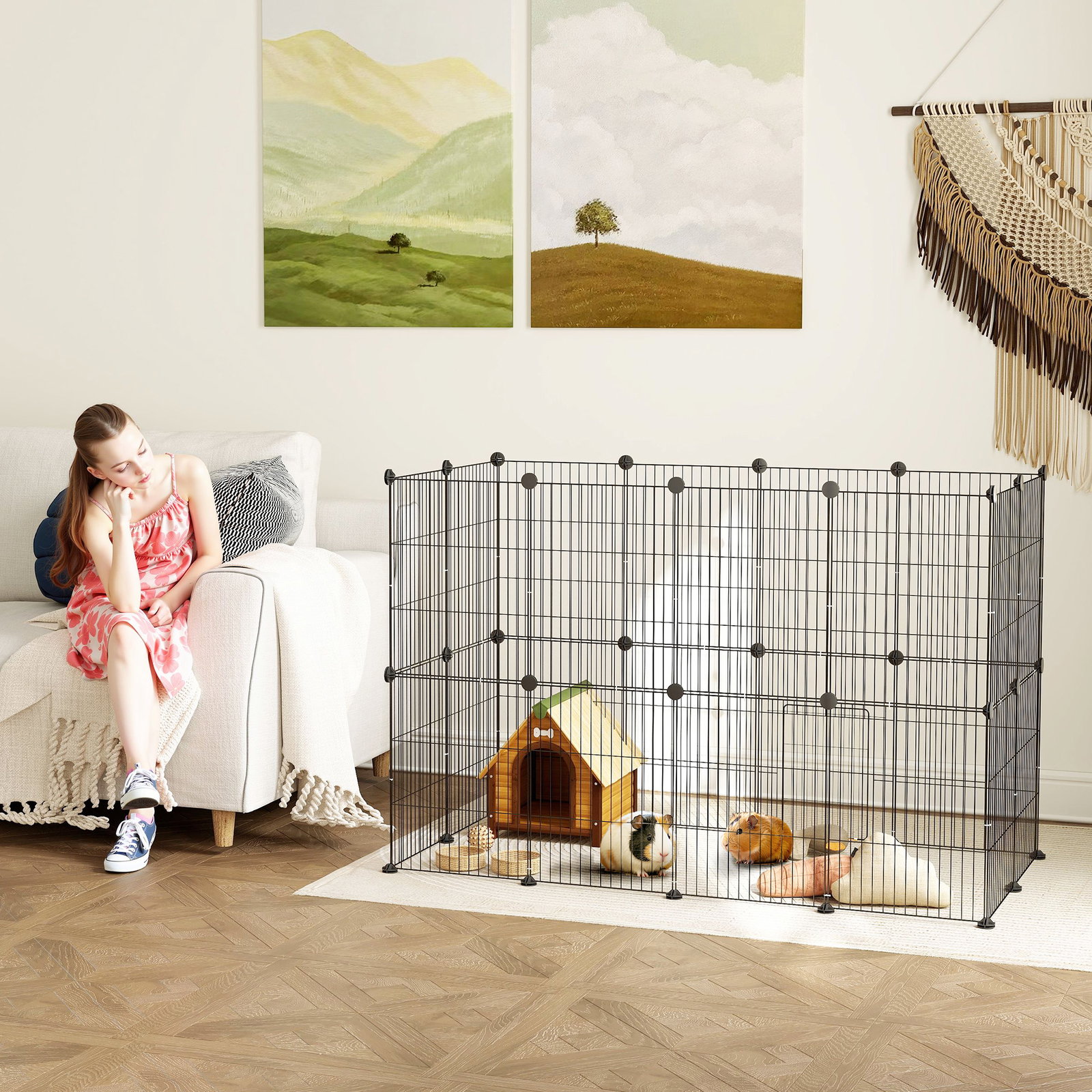 Recinto metálico para animais com 24 painéis recinto para animais pequenos personalizável 120x60x80 cm preto