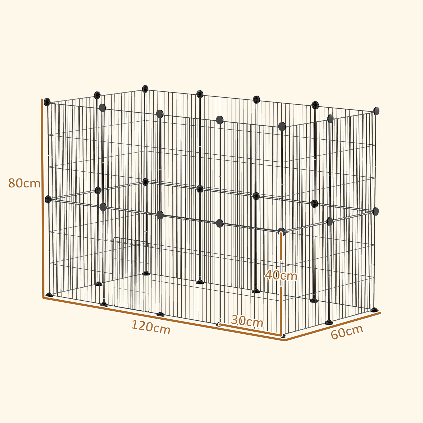 Recinto metálico para animais com 24 painéis recinto para animais pequenos personalizável 120x60x80 cm preto