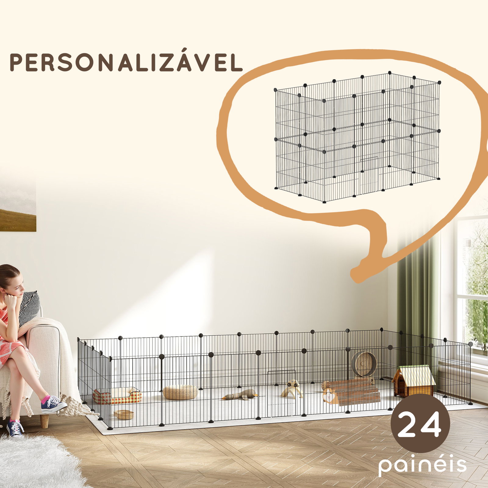 Recinto metálico para animais com 24 painéis recinto para animais pequenos personalizável 120x60x80 cm preto