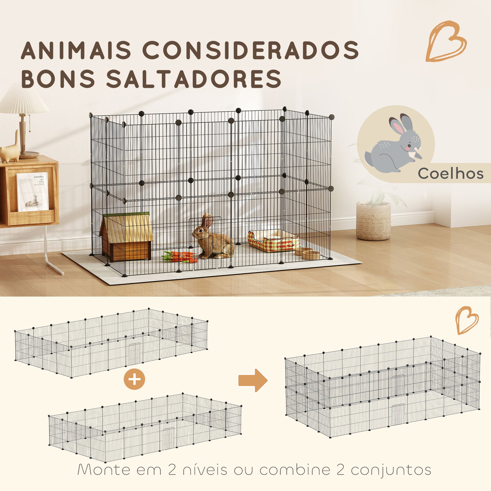 Recinto metálico para animais com 24 painéis recinto para animais pequenos personalizável 120x60x80 cm preto