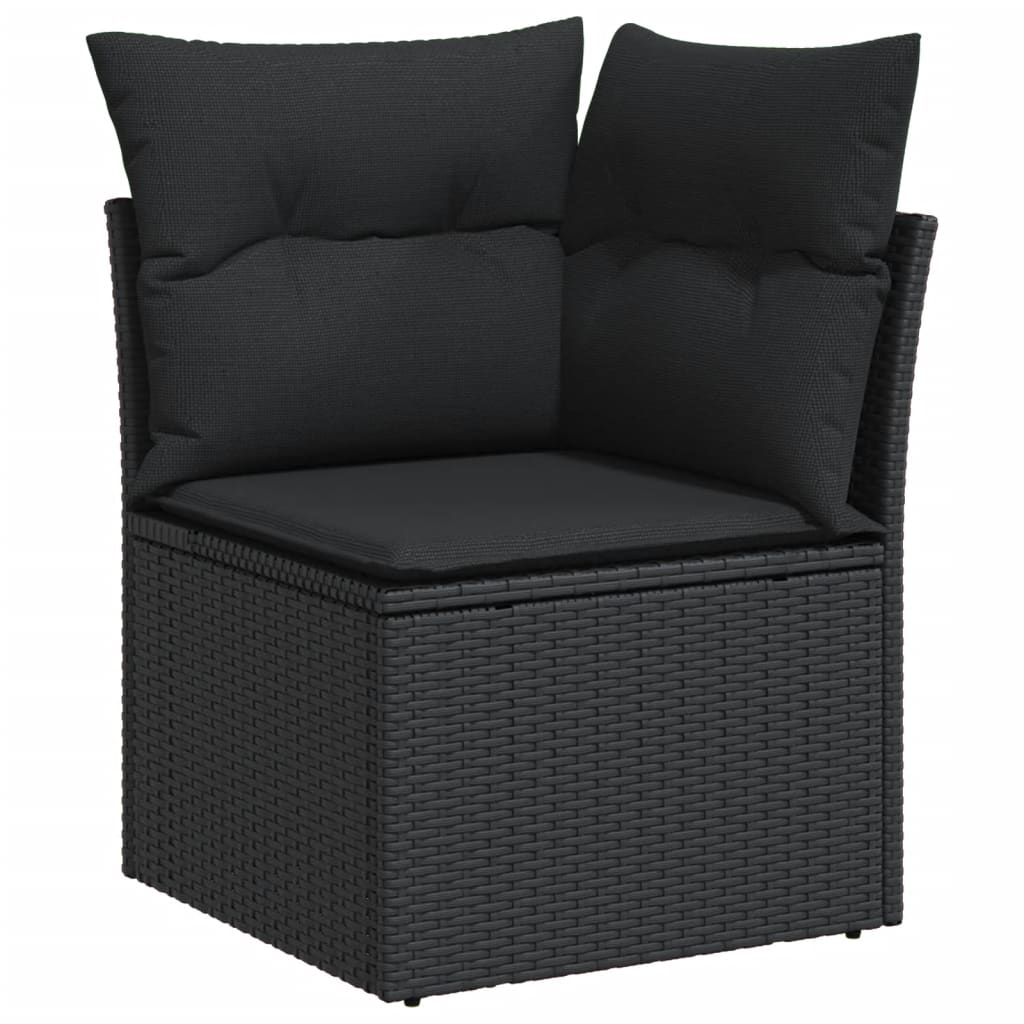 8 Pcs conjunto sofás de jardim com almofadões vime PE preto