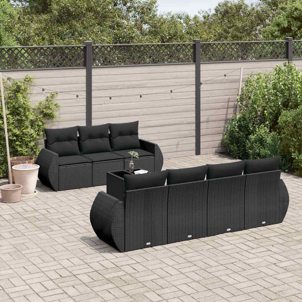 8 Pcs conjunto sofás de jardim com almofadões vime PE preto