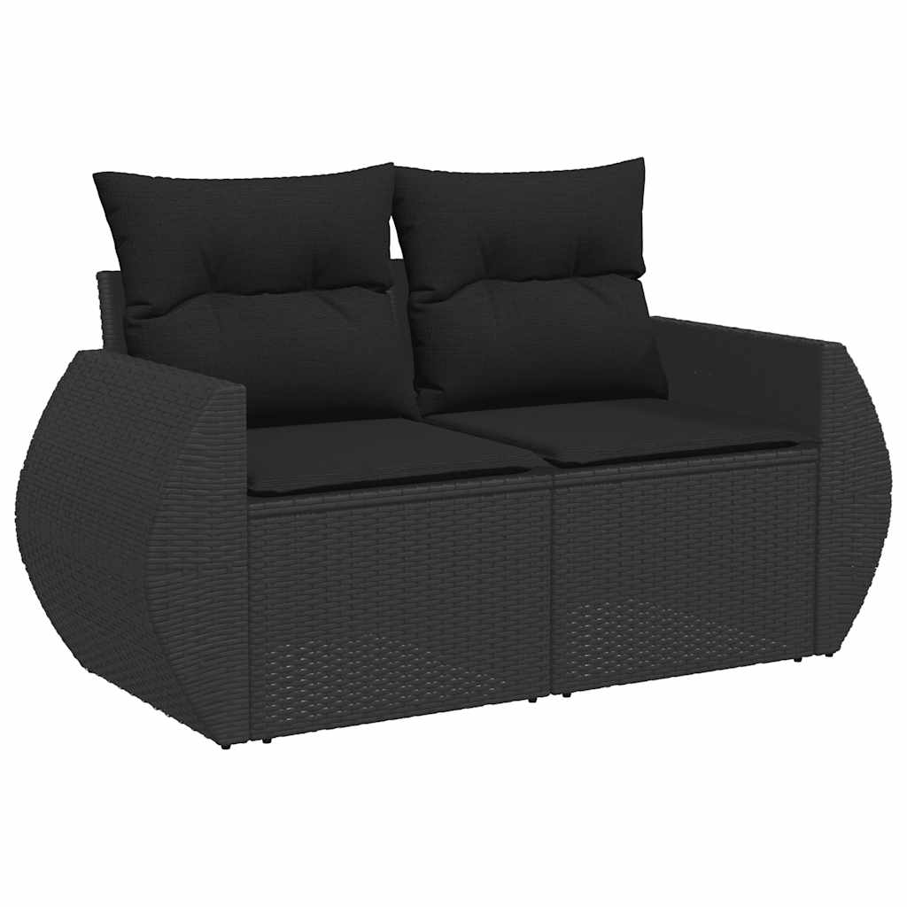 8 Pcs conjunto sofás de jardim com almofadões vime PE preto