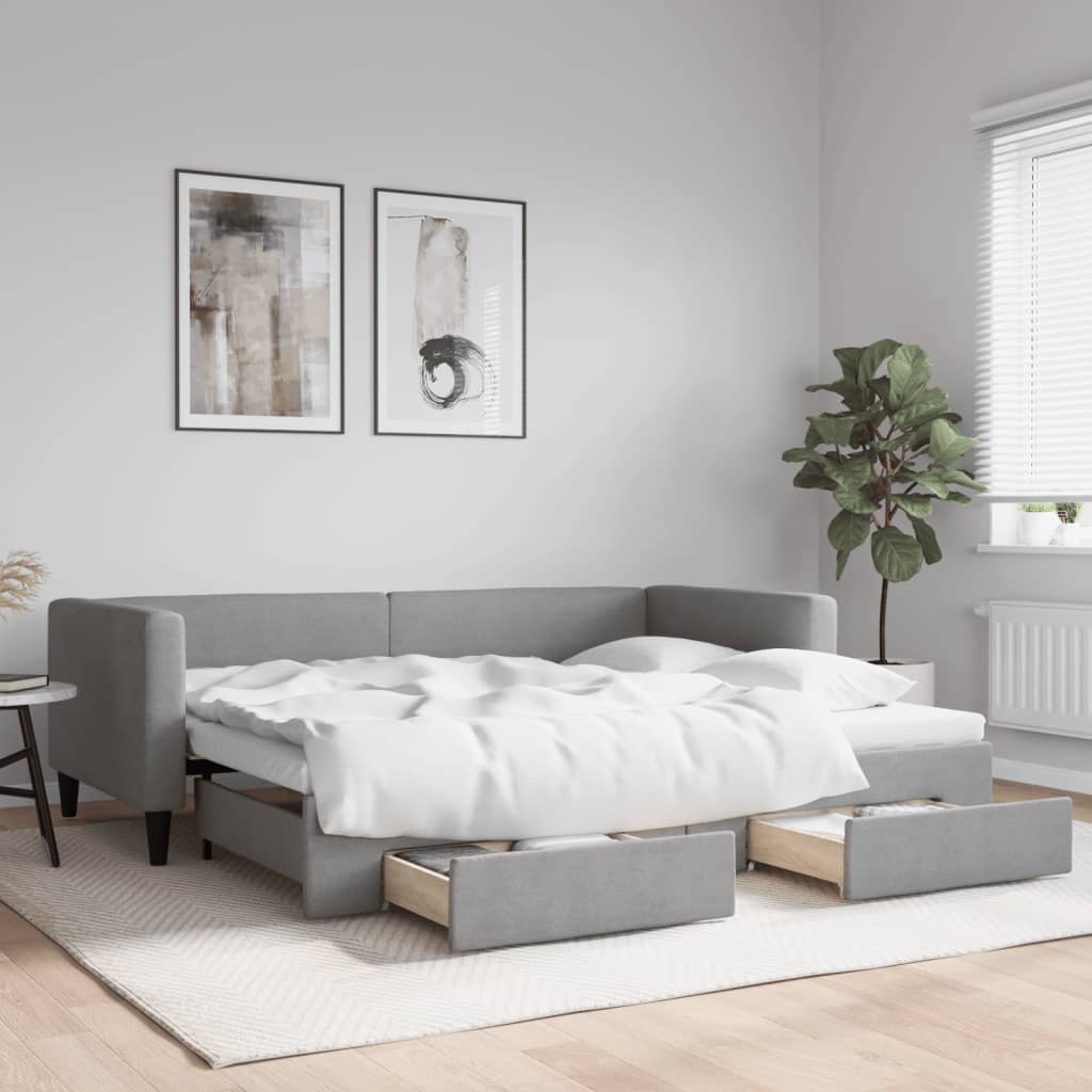 Sofá-cama c/ gavetão e gavetas 90x200 cm tecido cinzento-claro