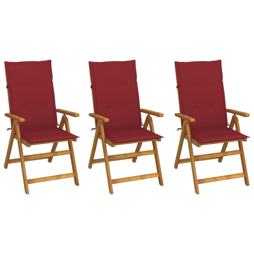 Cadeiras de jardim dobráveis c/ almofadões 3 pcs acácia maciça