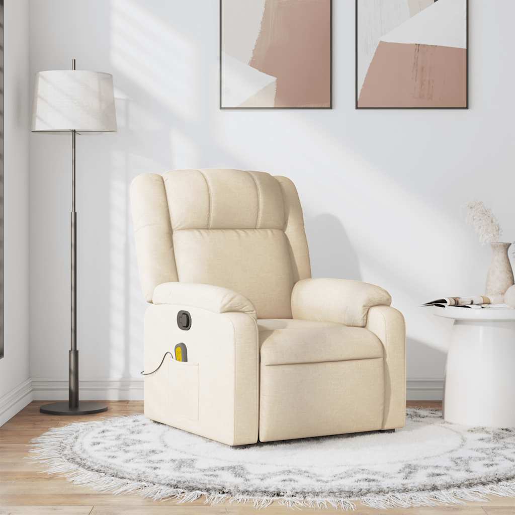 Poltrona de massagens reclinável tecido cor creme