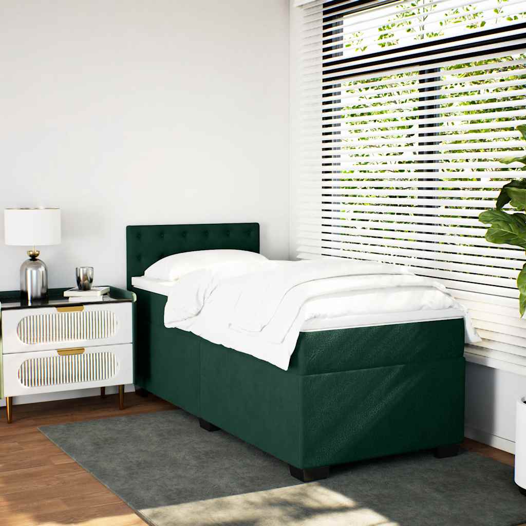 Cama com molas/colchão 80x200 cm veludo verde-escuro
