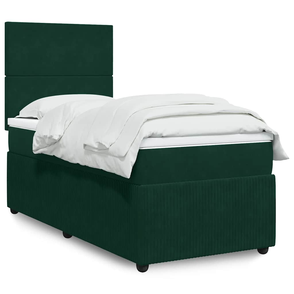 Cama com molas/colchão 90x190 cm veludo verde-escuro
