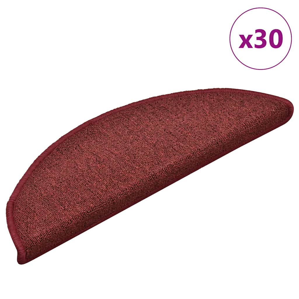 Tapetes de escada 30 peças 56x17x3 cm bordeaux semi-redondo